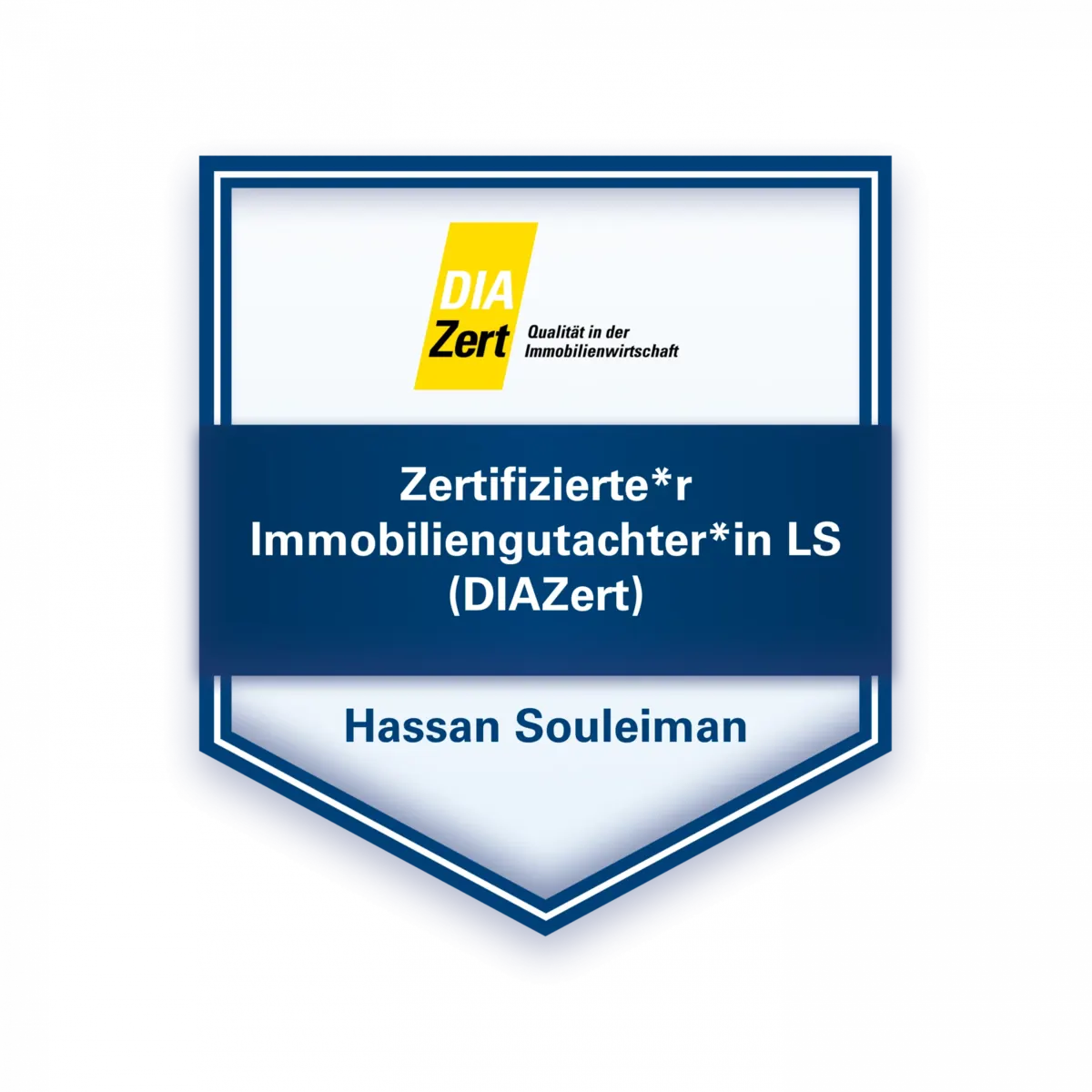 DIA-Zertifikat - Hassan Souleiman, zertifizierter Immobiliengutachter (DIN EN ISO/IEC 17024)